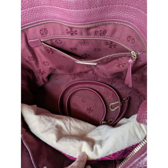 Tory Burch Imperial Garnet Thea Small Leather Tote Shoulder Bag With Tassel - Picture 4 of 10